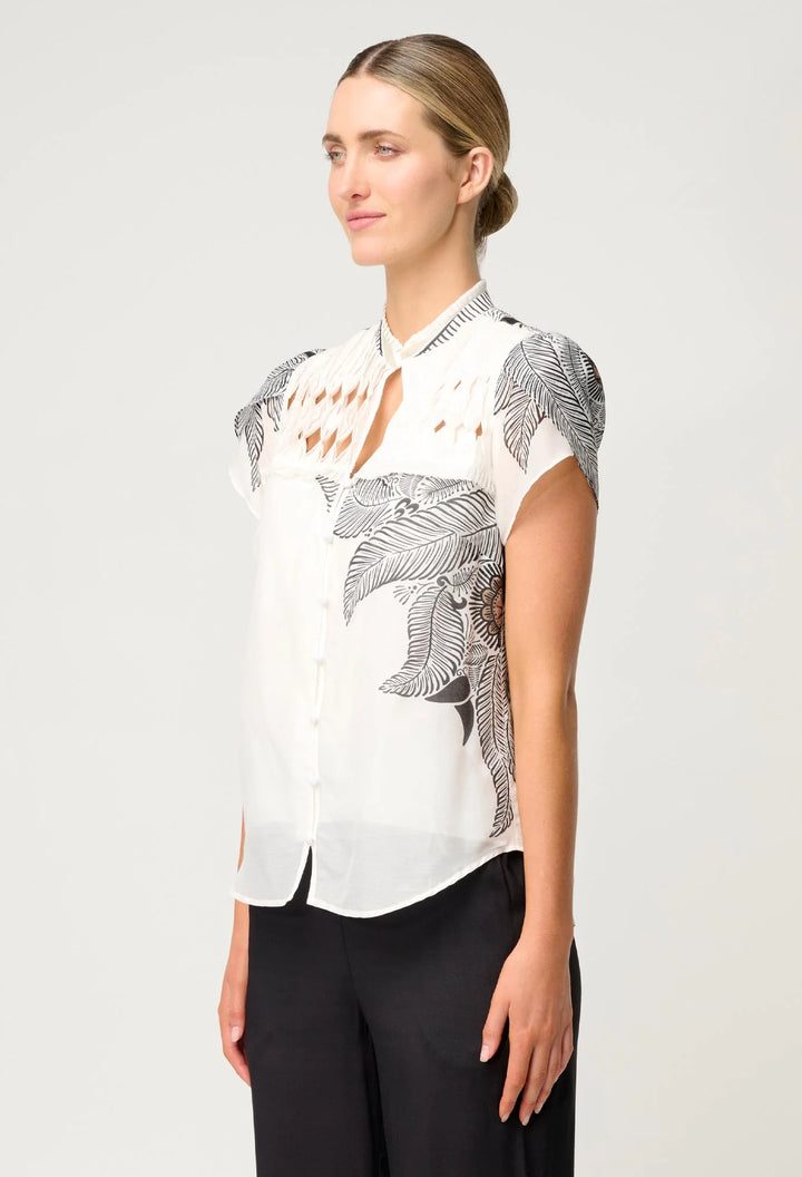 Dalia Diamond Smock Cotton Print Shirt - Ivory Cassablanca Blouse Once Was