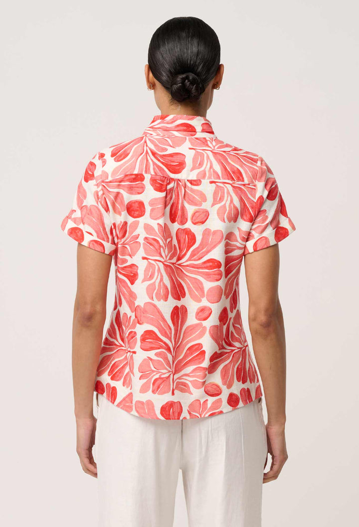 Giselle Viscose Linen Trim Detail Top in Soleil Pavilion Blouse Once Was