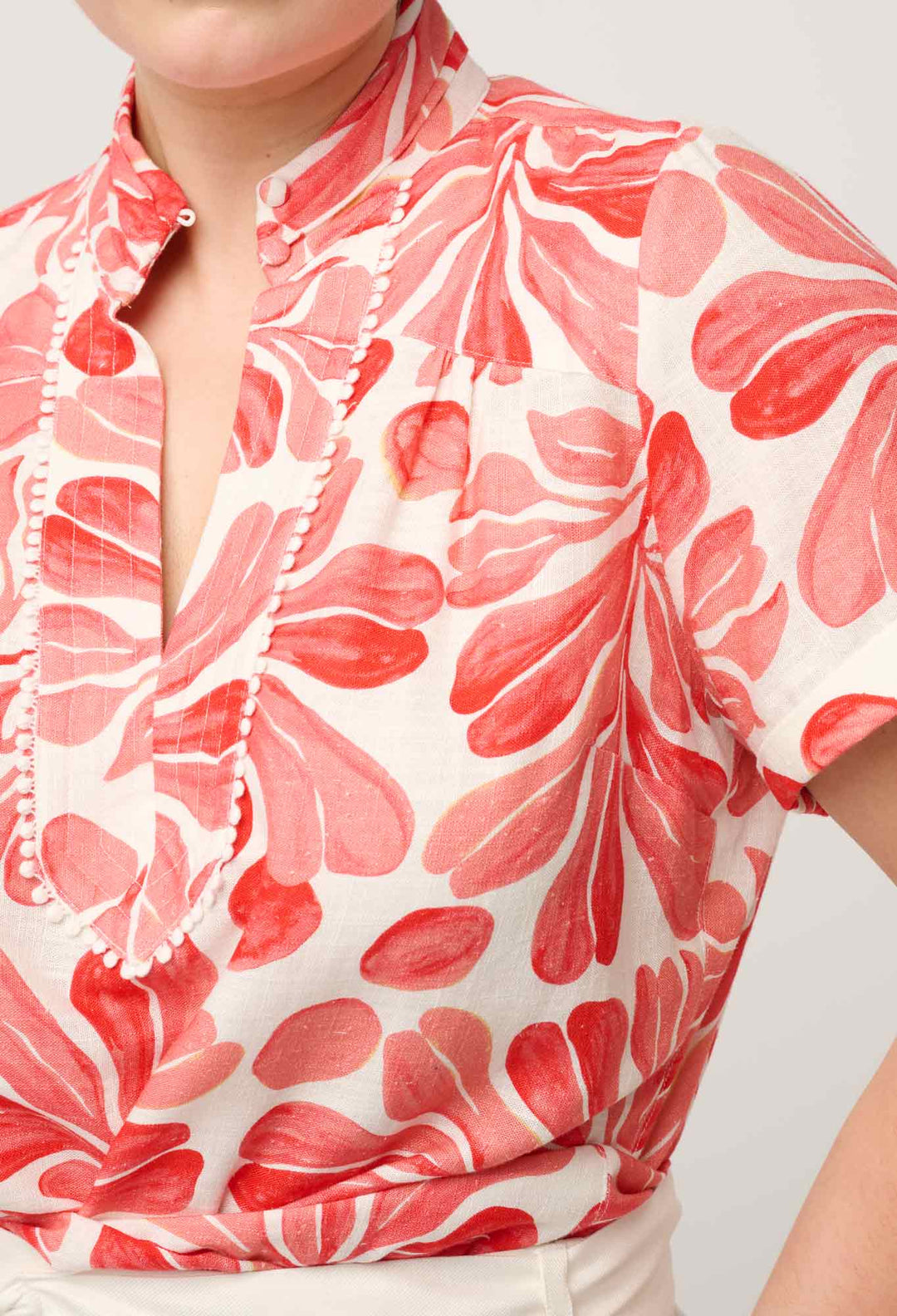 Giselle Viscose Linen Trim Detail Top in Soleil Pavilion Blouse Once Was