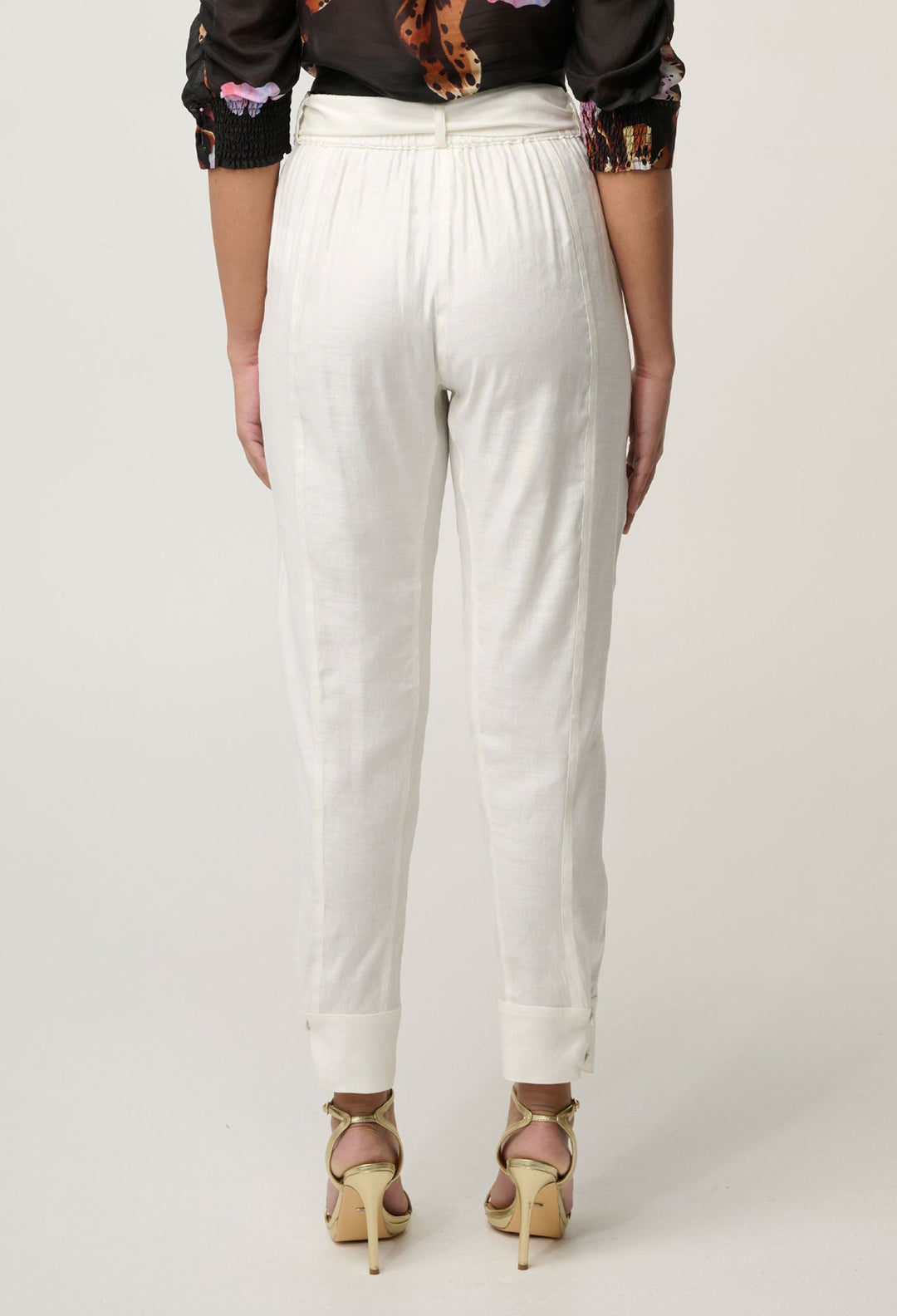 Trinidad Linen Viscose Button Cuff Pant in Ivory