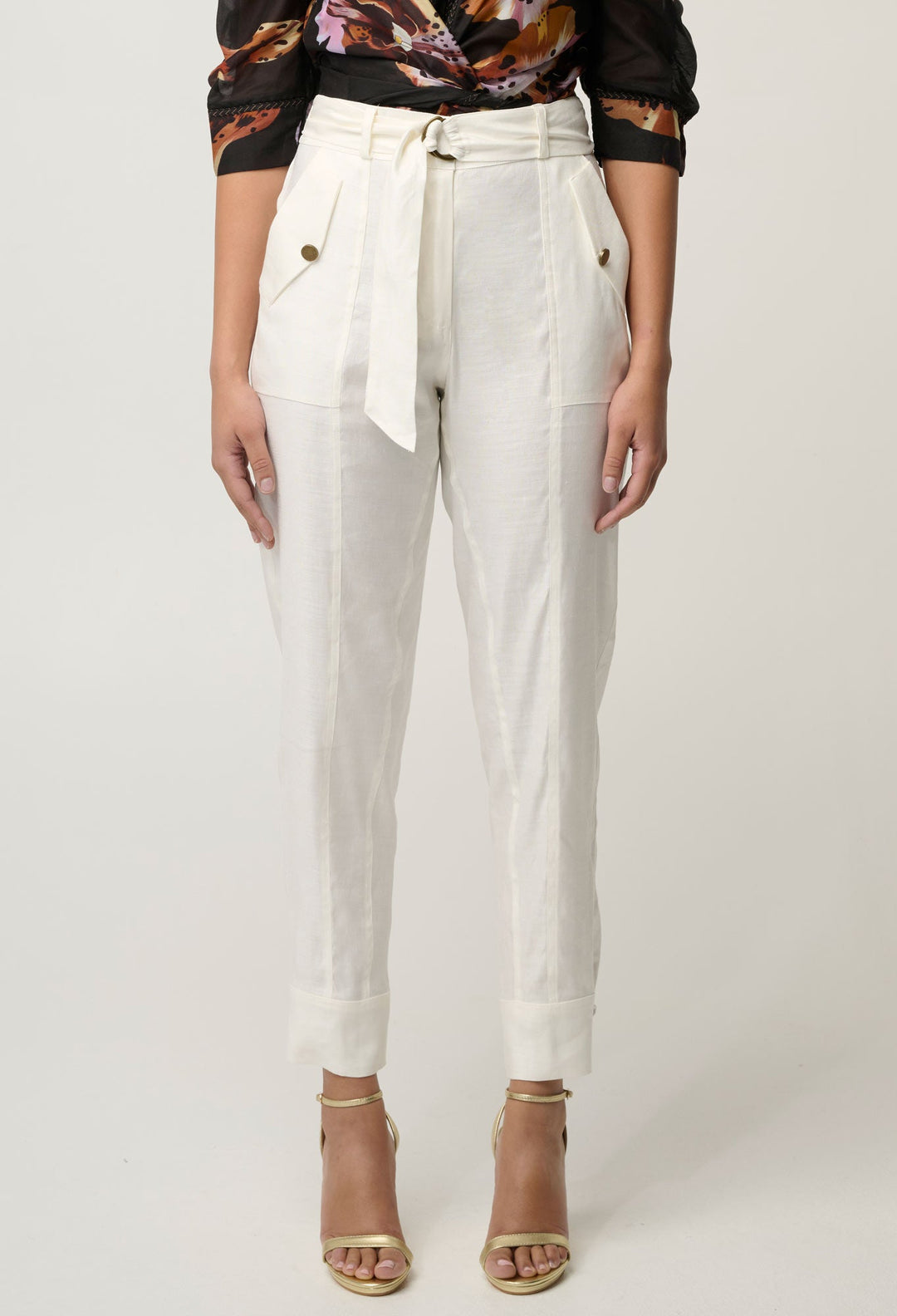 Trinidad Linen Viscose Button Cuff Pant in Ivory