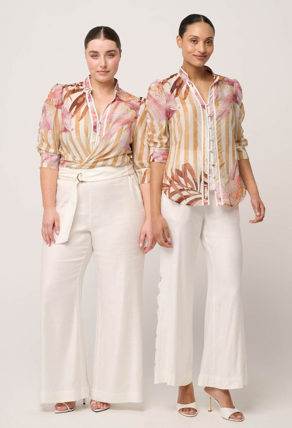 Kayla Stretch Linen Viscose Embroidered Pant in Ivory