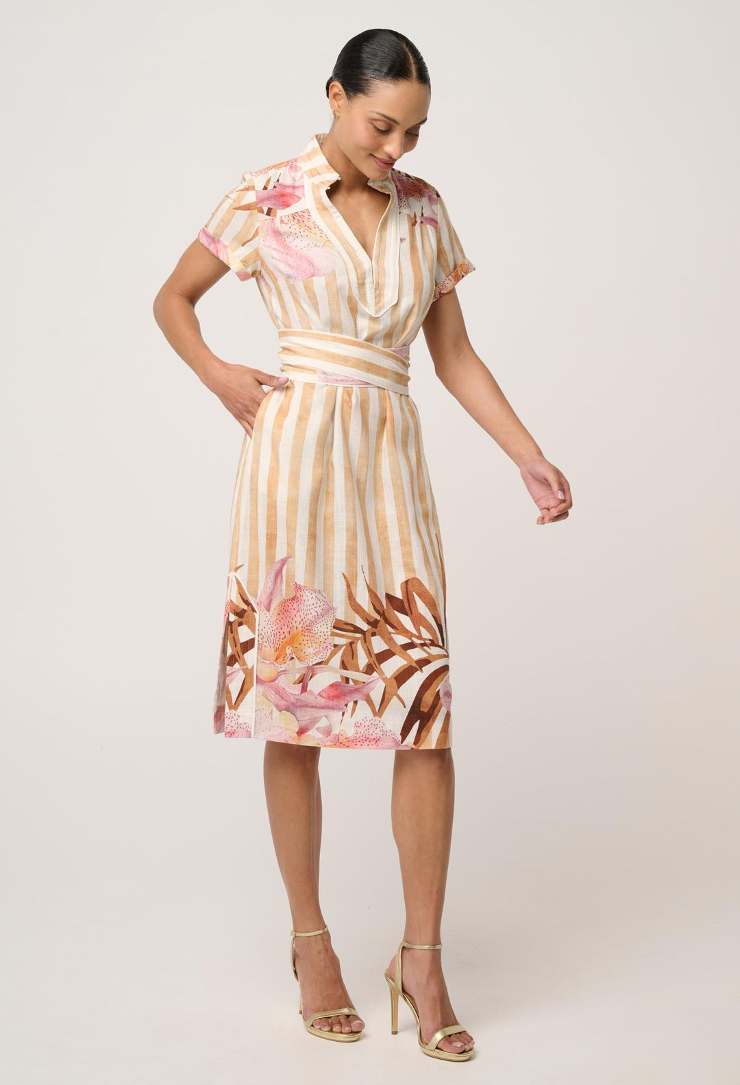 Corrine Viscose Linen Column Dress in Golden Promenade
