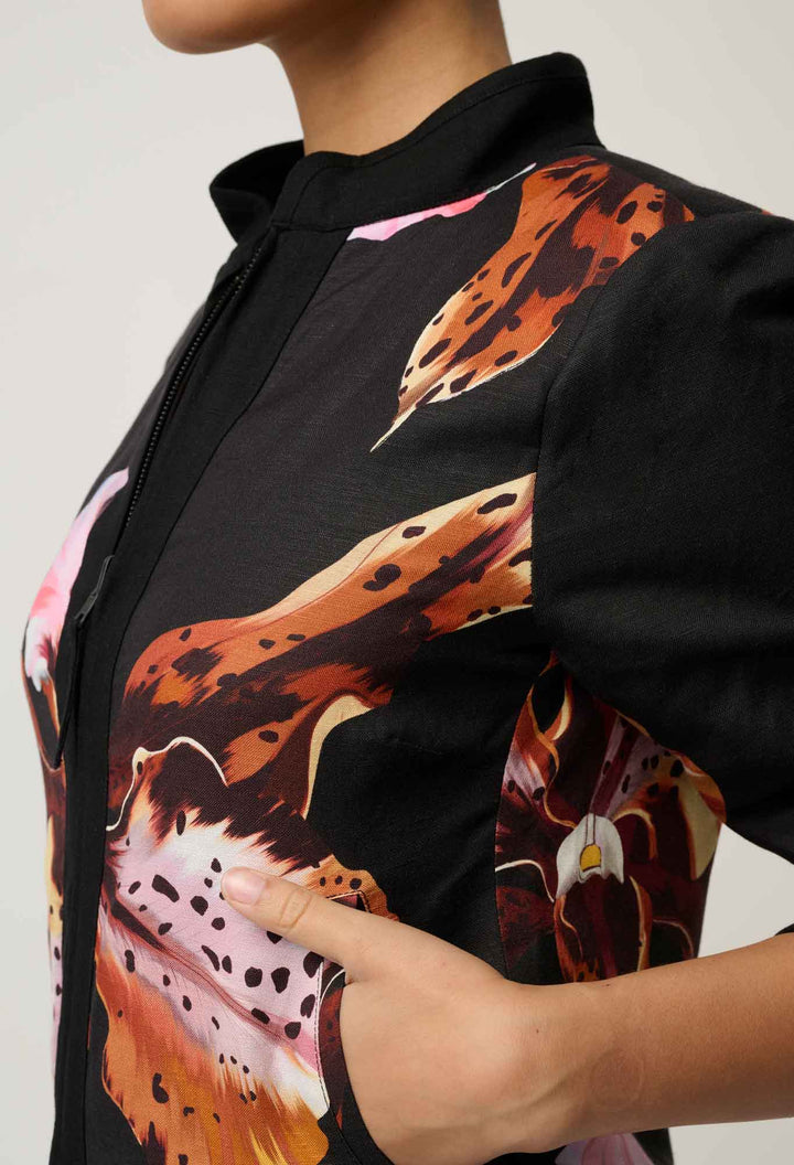 Delray Reversible Linen Viscose Jacket in Sunset Orchid/Noir Orchid