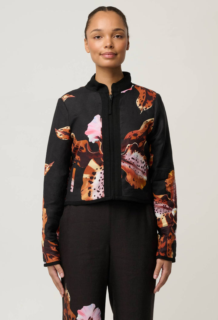 Delray Reversible Linen Viscose Jacket in Sunset Orchid/Noir Orchid