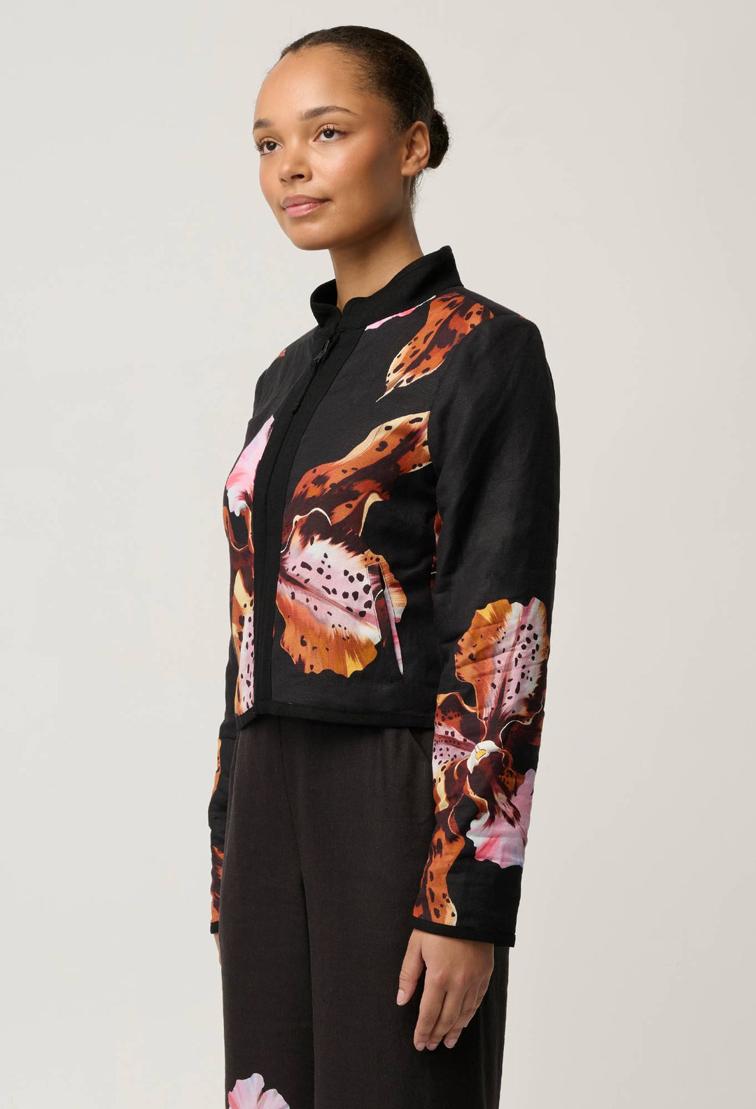 Delray Reversible Linen Viscose Jacket in Sunset Orchid/Noir Orchid