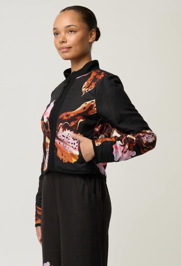Delray Reversible Linen Viscose Jacket in Sunset Orchid/Noir Orchid