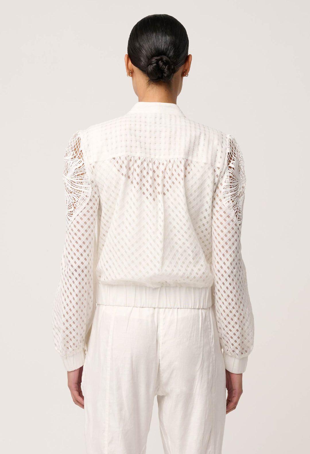 Selena Cotton Silk Bomber Jacket in Ivory Coats &amp; Jackets Once Was