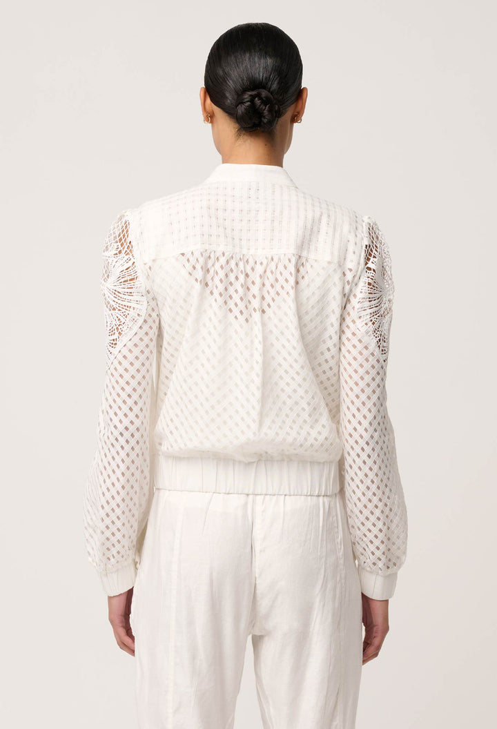 Selena Cotton Silk Bomber Jacket in Ivory Coats &amp; Jackets Once Was