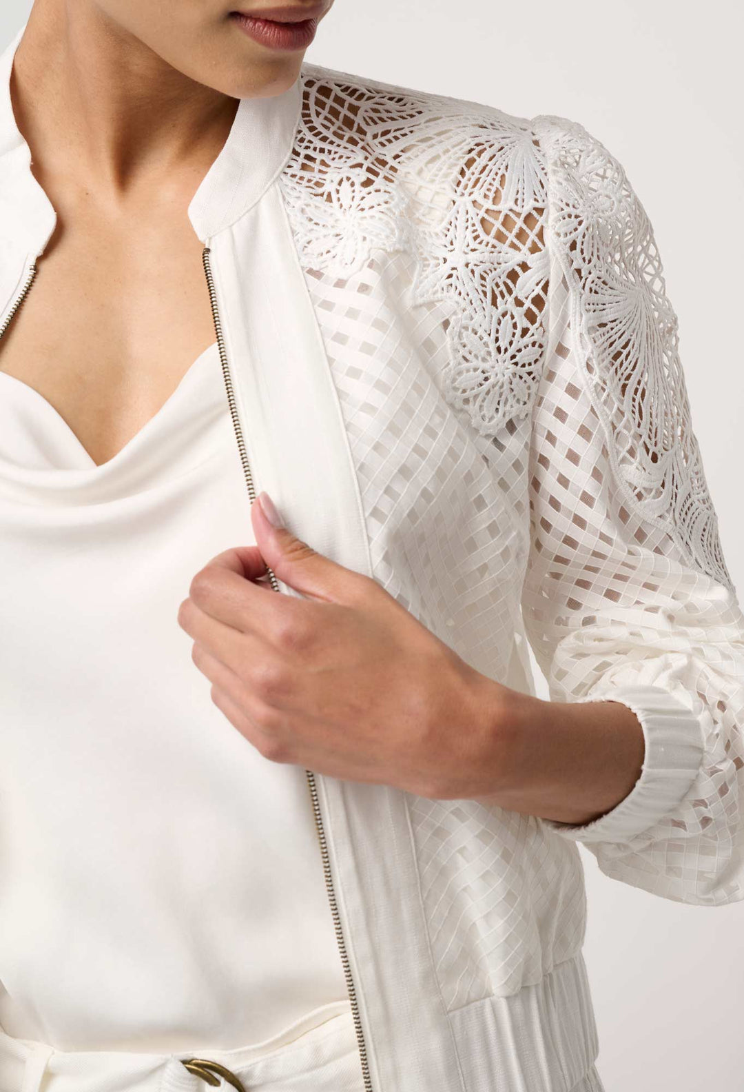 Selena Cotton Silk Bomber Jacket in Ivory Coats &amp; Jackets Once Was
