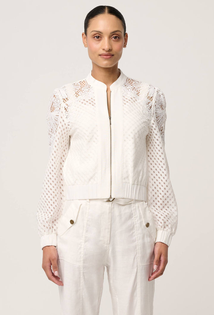 Selena Cotton Silk Bomber Jacket in Ivory Coats &amp; Jackets Once Was