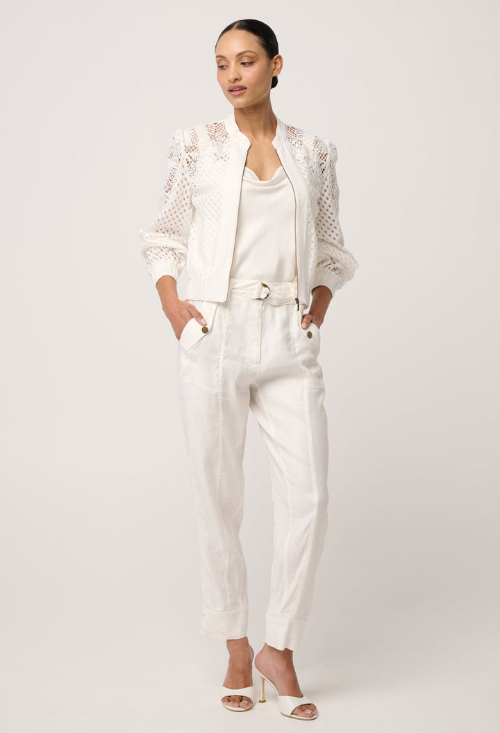 Selena Cotton Silk Bomber Jacket in Ivory Coats &amp; Jackets Once Was