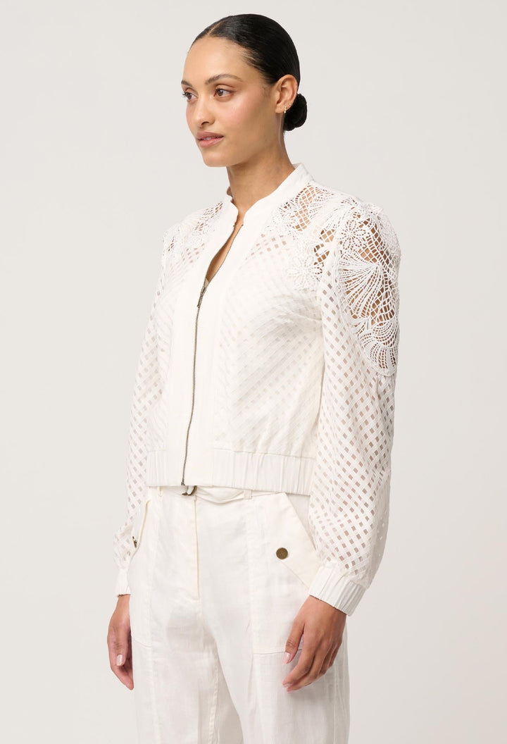 Selena Cotton Silk Bomber Jacket in Ivory Coats &amp; Jackets Once Was