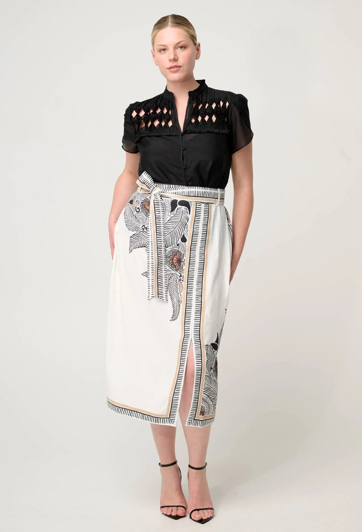 Zenobia Viscose Midi Skirt in Ivory Cassablanca skirt Once Was