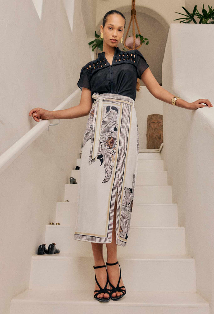 Zenobia Viscose Midi Skirt in Ivory Cassablanca skirt Once Was