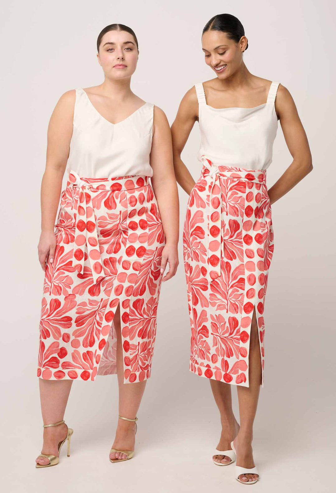 Zenobia Contrast Trim Viscose Linen Midi Skirt in Soleil Pavilion skirt Once Was