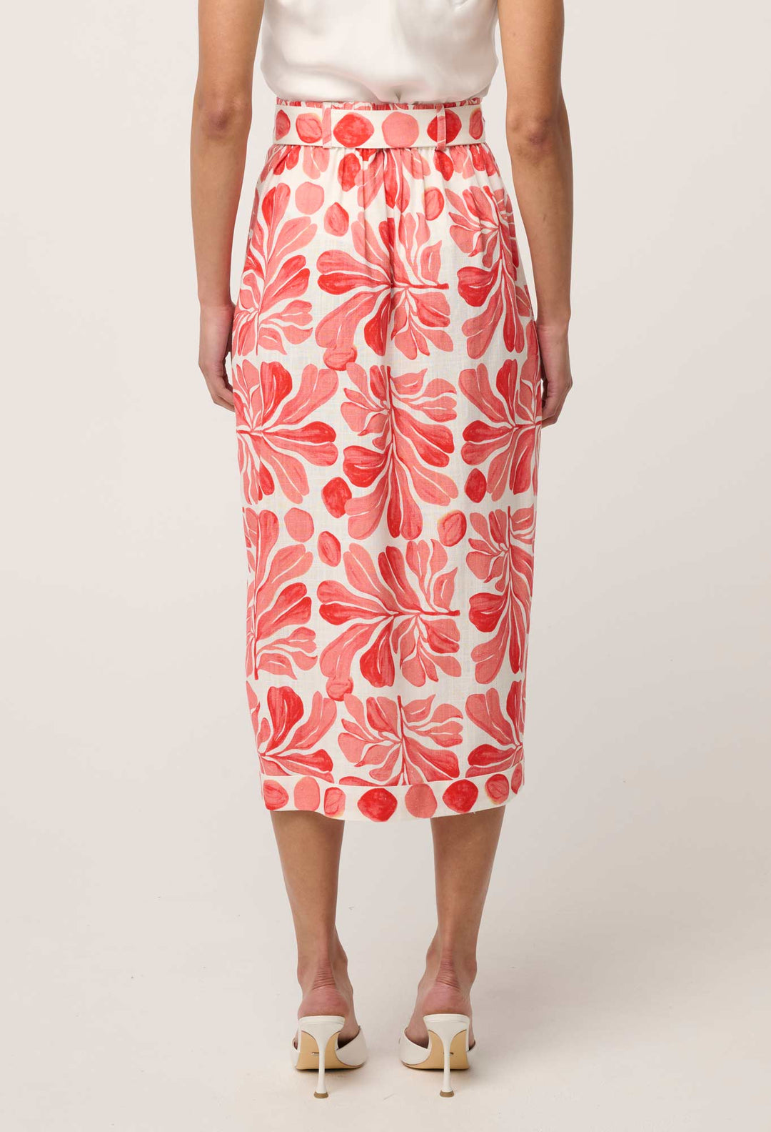 Zenobia Contrast Trim Viscose Linen Midi Skirt in Soleil Pavilion skirt Once Was