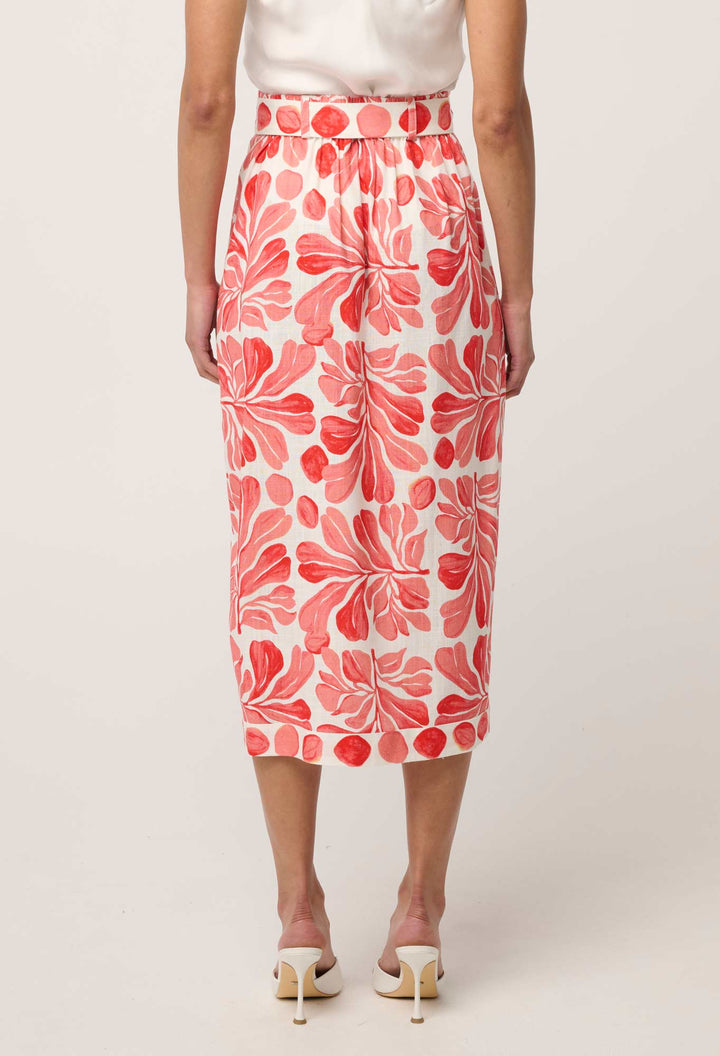 Zenobia Contrast Trim Viscose Linen Midi Skirt in Soleil Pavilion skirt Once Was