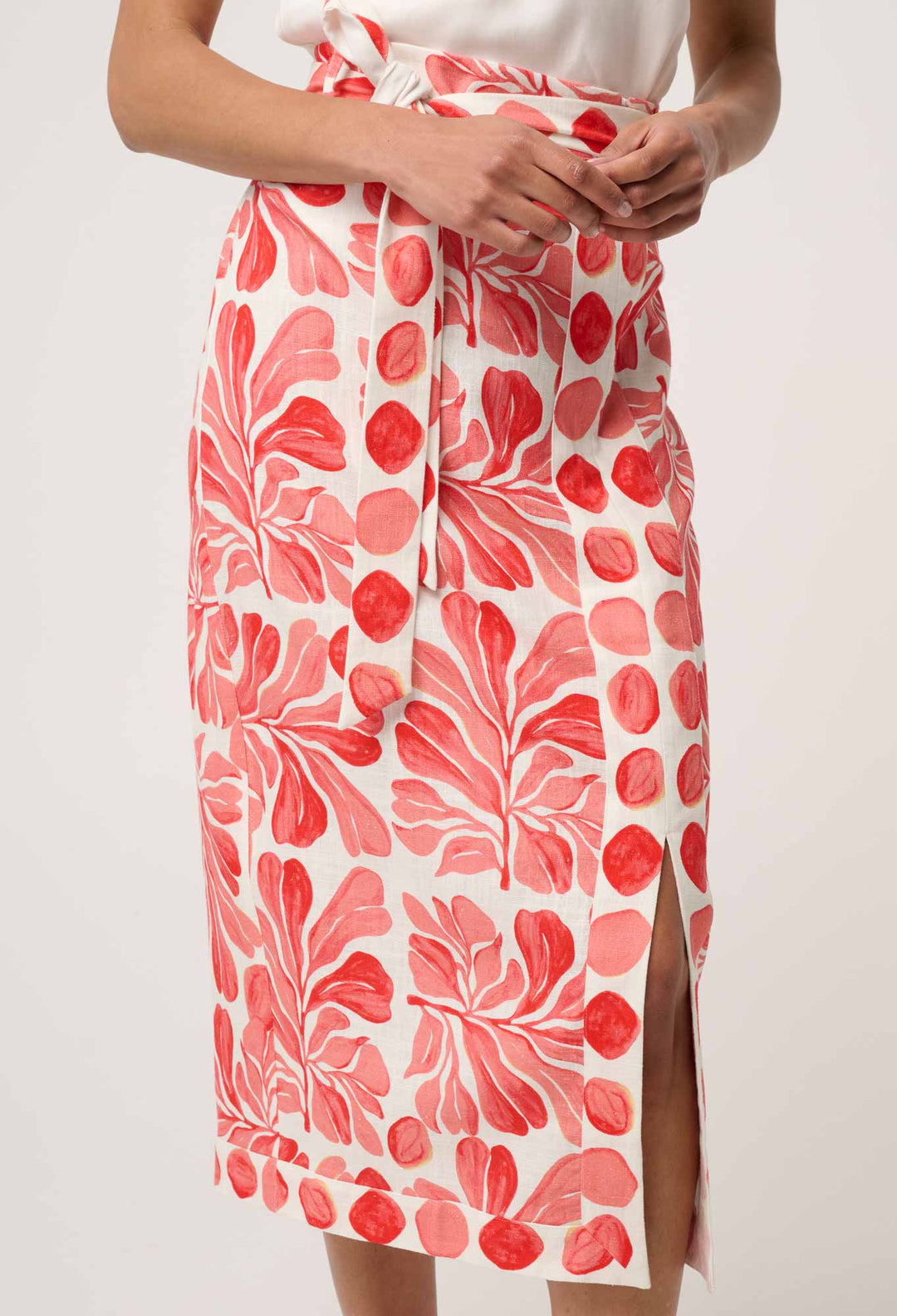 Zenobia Contrast Trim Viscose Linen Midi Skirt in Soleil Pavilion skirt Once Was