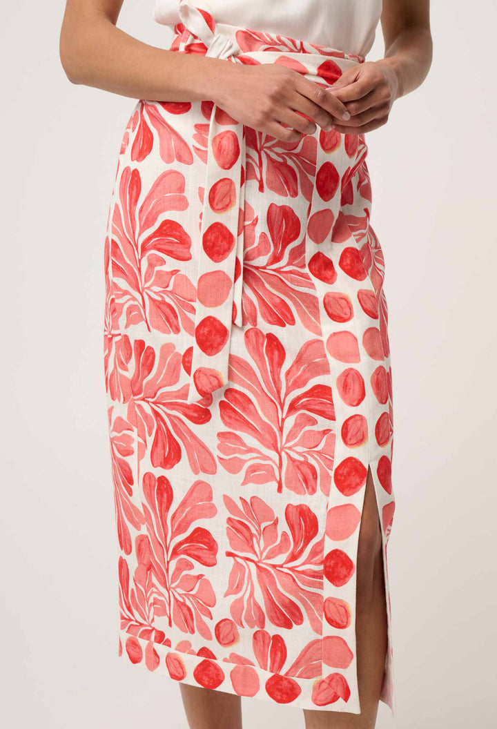 Zenobia Contrast Trim Viscose Linen Midi Skirt in Soleil Pavilion skirt Once Was