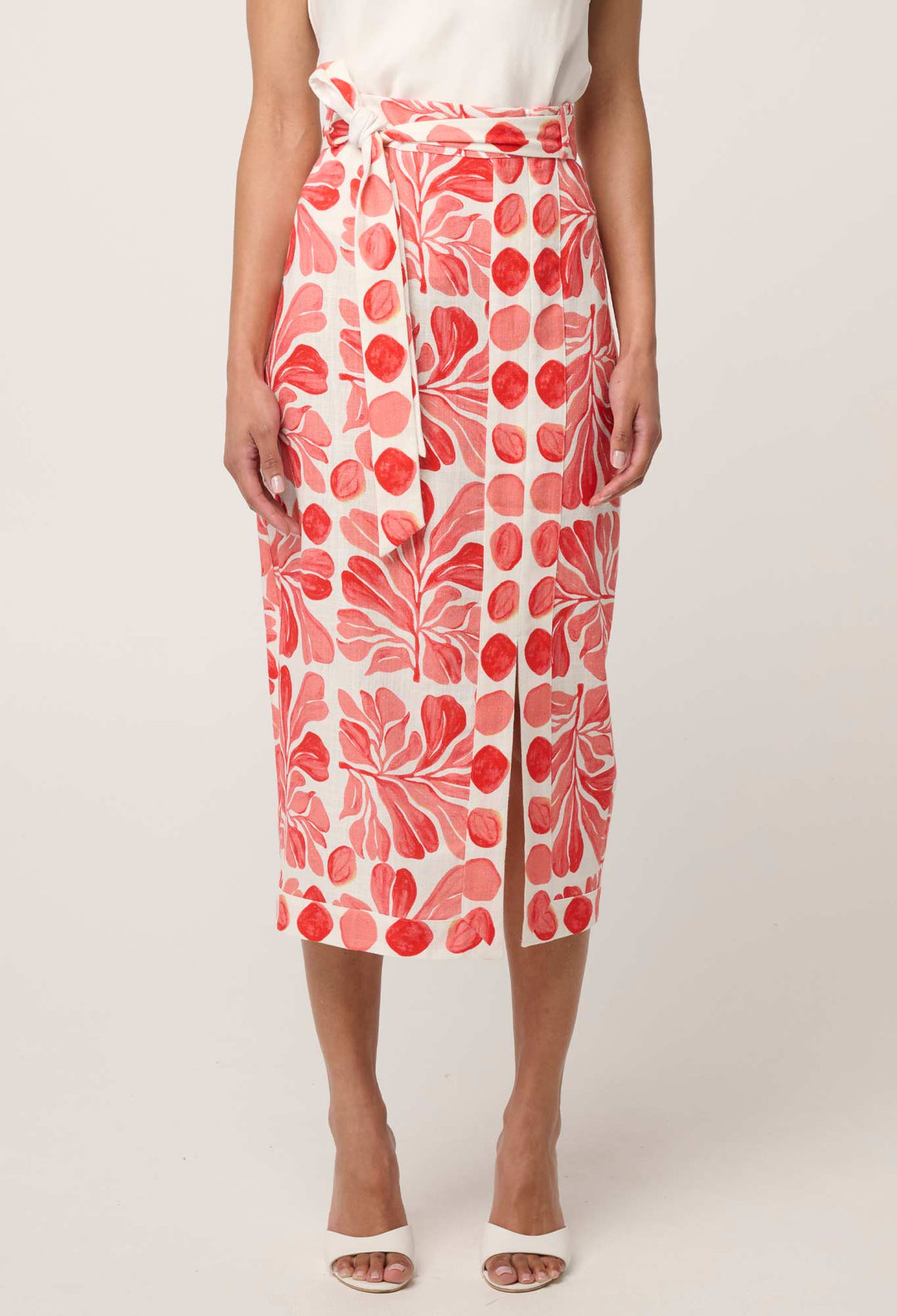 Zenobia Contrast Trim Viscose Linen Midi Skirt in Soleil Pavilion skirt Once Was