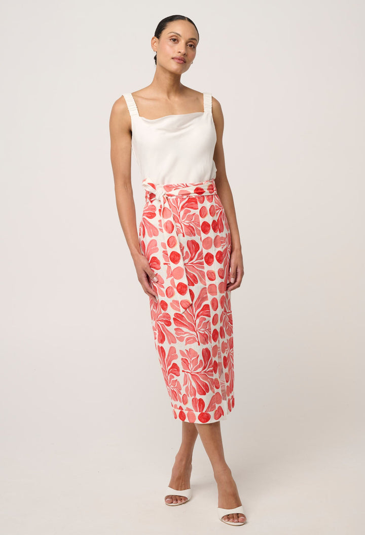 Zenobia Contrast Trim Viscose Linen Midi Skirt in Soleil Pavilion skirt Once Was
