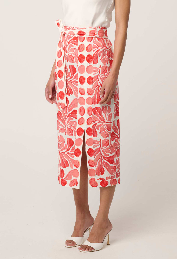 Zenobia Contrast Trim Viscose Linen Midi Skirt in Soleil Pavilion skirt Once Was
