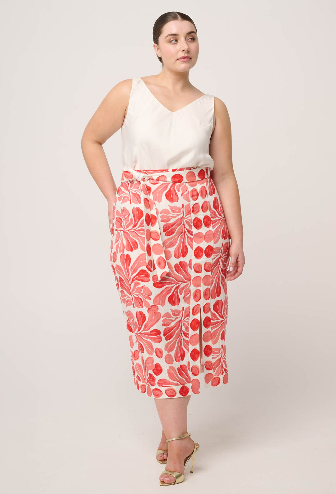 Zenobia Contrast Trim Viscose Linen Midi Skirt in Soleil Pavilion skirt Once Was