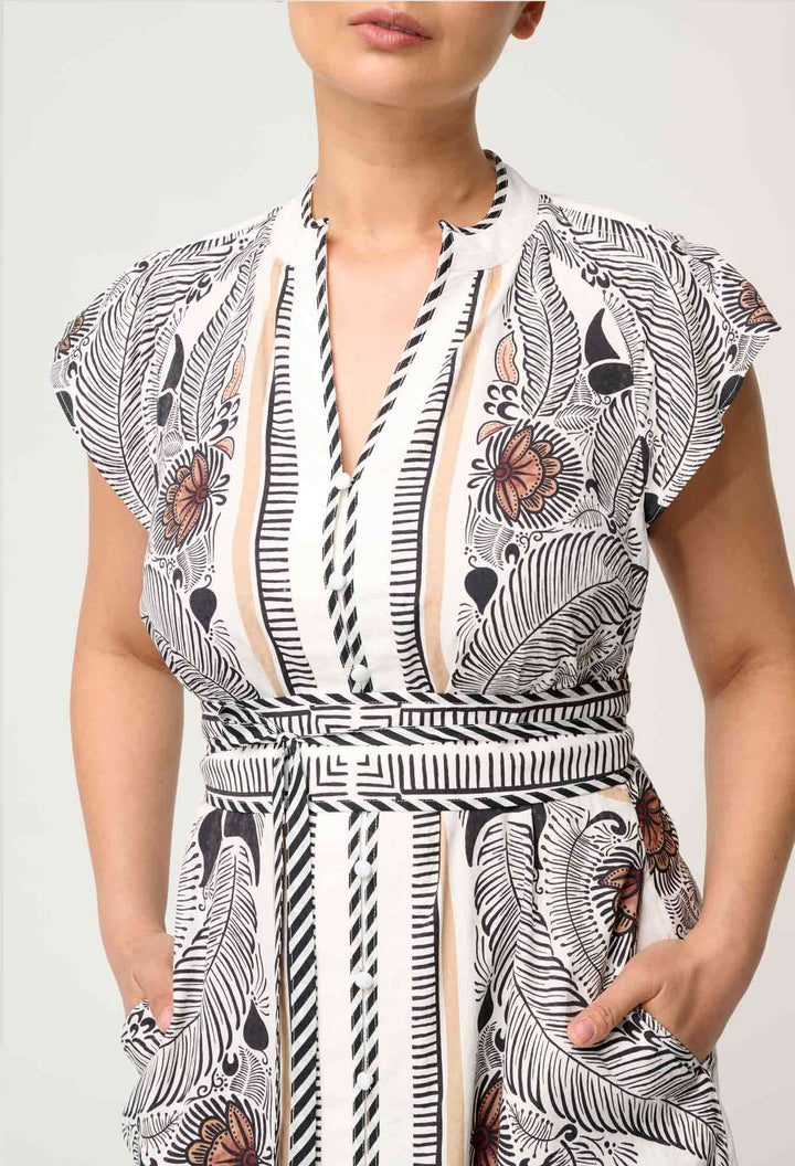 Malika Viscose Dobby Contrast Flutter Sleeve Dress dress Once Was