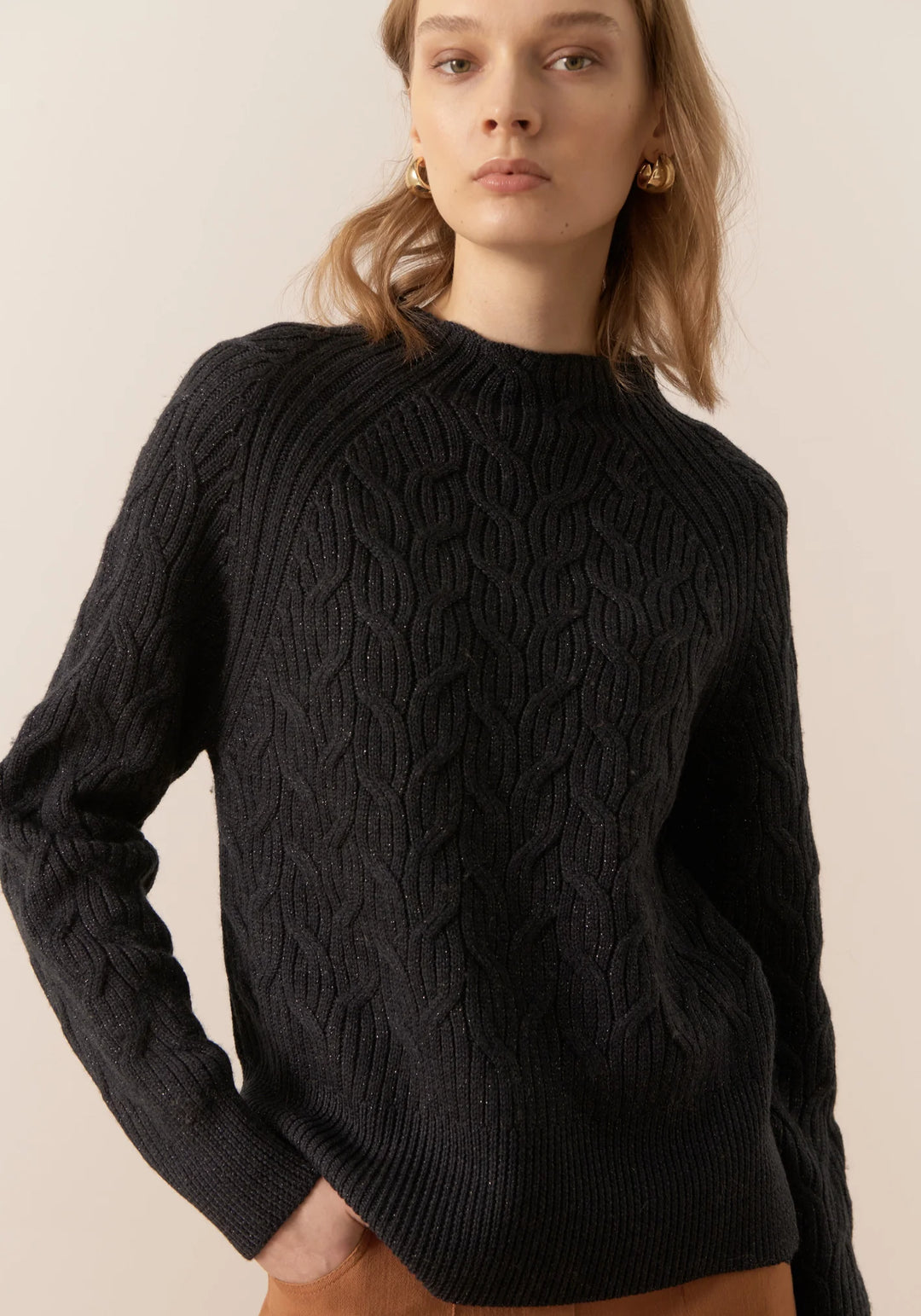 Bennet Lurex Cable Knit Charcoal knits POL   