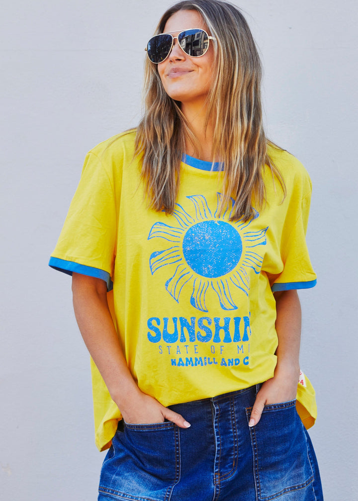 SUNSHINE STATE OF MIND RINGER TEE - YELLOW t-shirt hammill & Co
