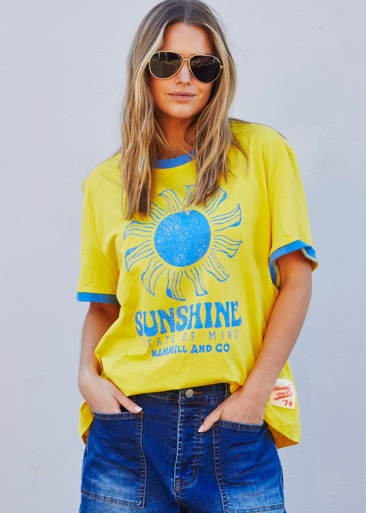 SUNSHINE STATE OF MIND RINGER TEE - YELLOW t-shirt hammill & Co