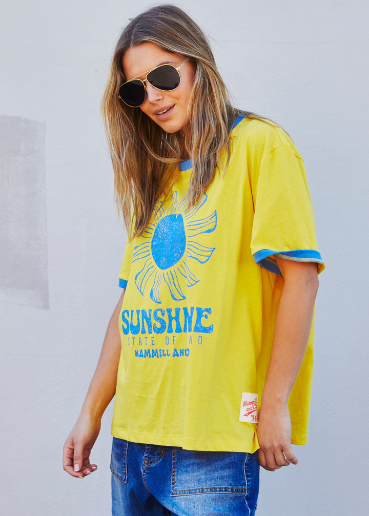 SUNSHINE STATE OF MIND RINGER TEE - YELLOW t-shirt hammill & Co