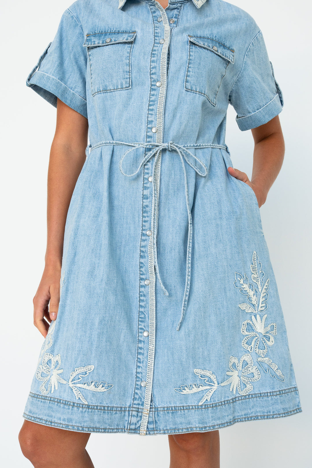 Simone Dress | Floral Embroidery - 70s Blue Kireina