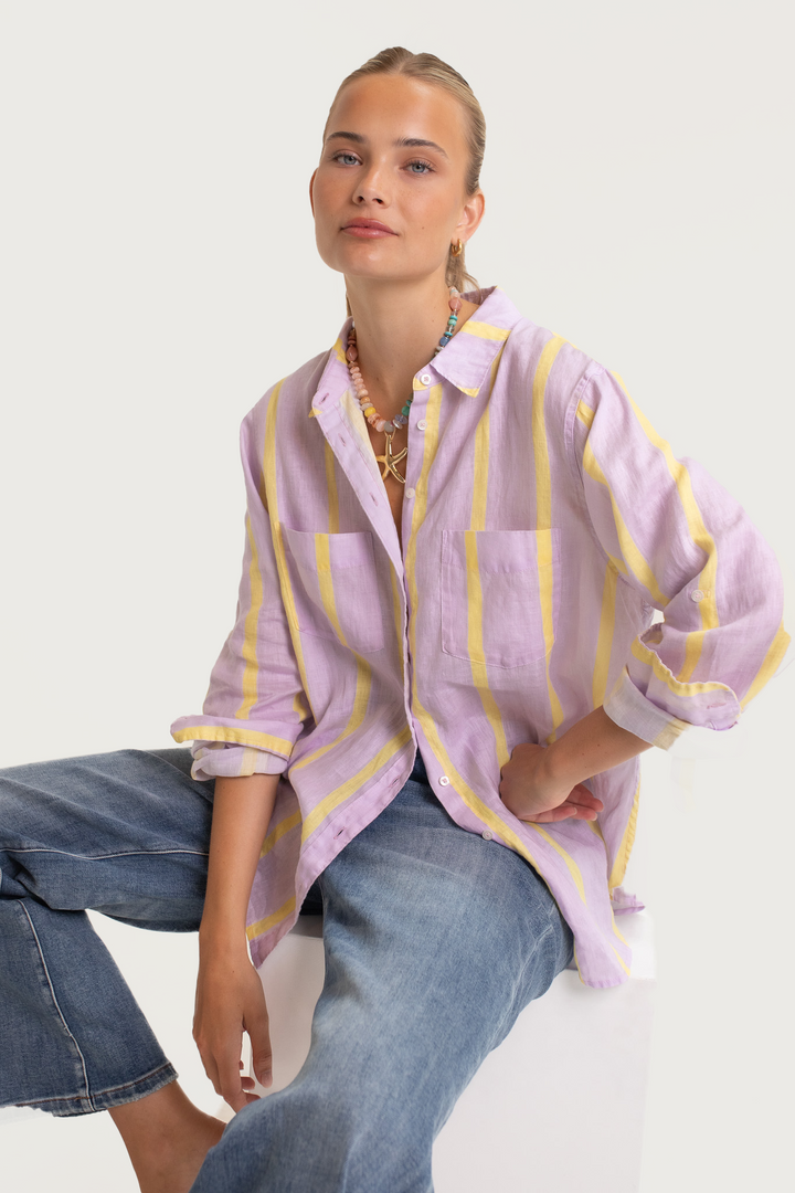 Sunshine Mauve Stripe Boyfriend Linen Shirt