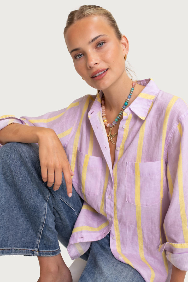 Sunshine Mauve Stripe Boyfriend Linen Shirt