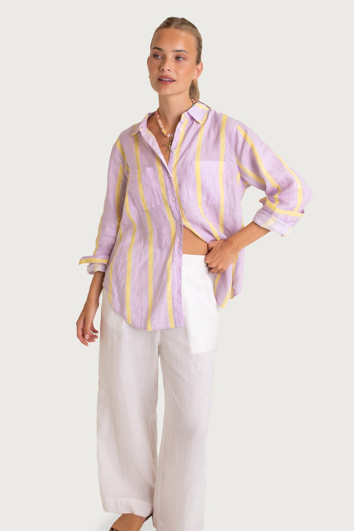 Sunshine Mauve Stripe Boyfriend Linen Shirt