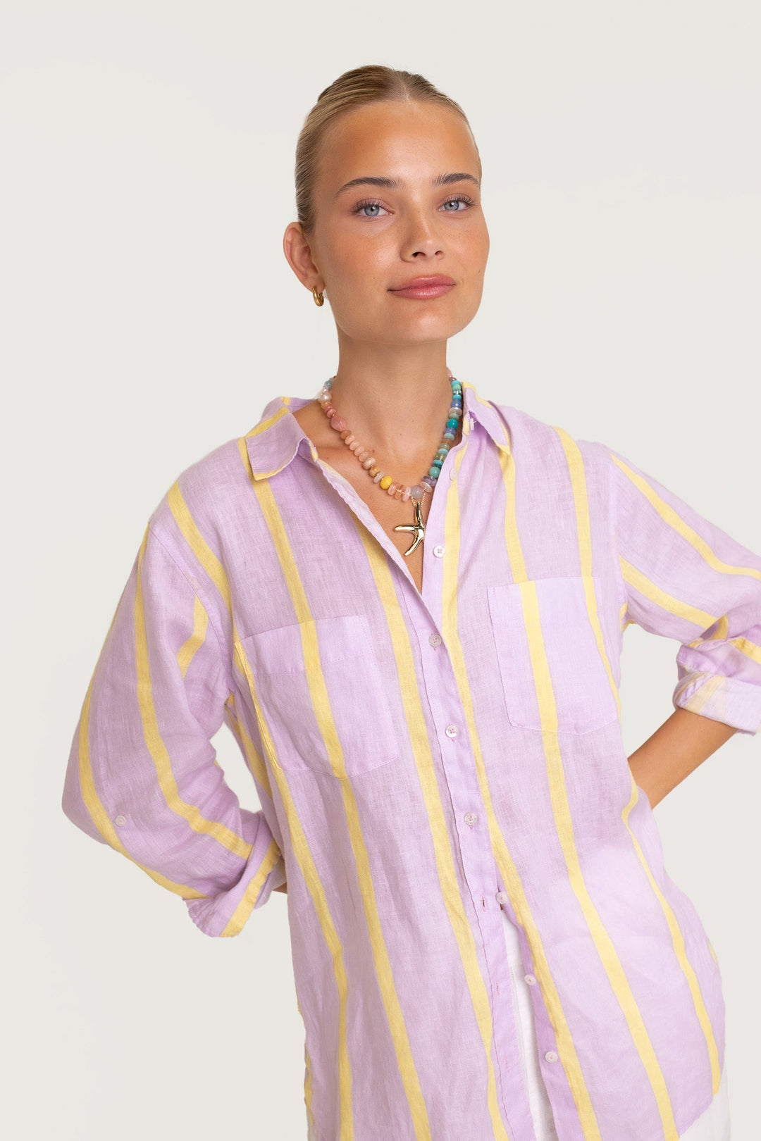 Sunshine Mauve Stripe Boyfriend Linen Shirt