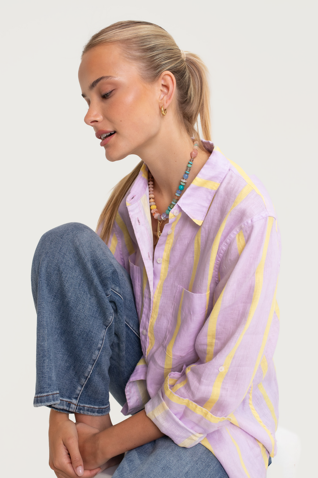 Sunshine Mauve Stripe Boyfriend Linen Shirt