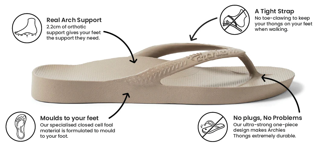 Archies Arch Support Thongs - Taupe Shoes Archies   