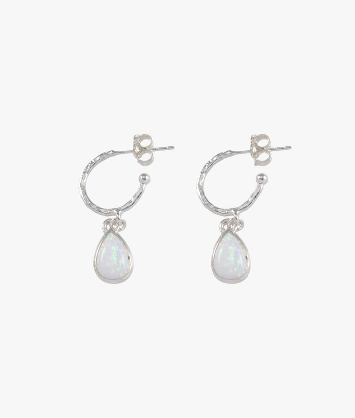 Hammered Hoop Studs (10mm) with Pear Czelline Opal