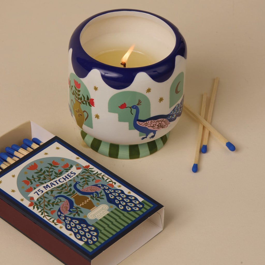 A Dopo Peacock Ceramic Candle - Misted LIme Candle PaddyWax