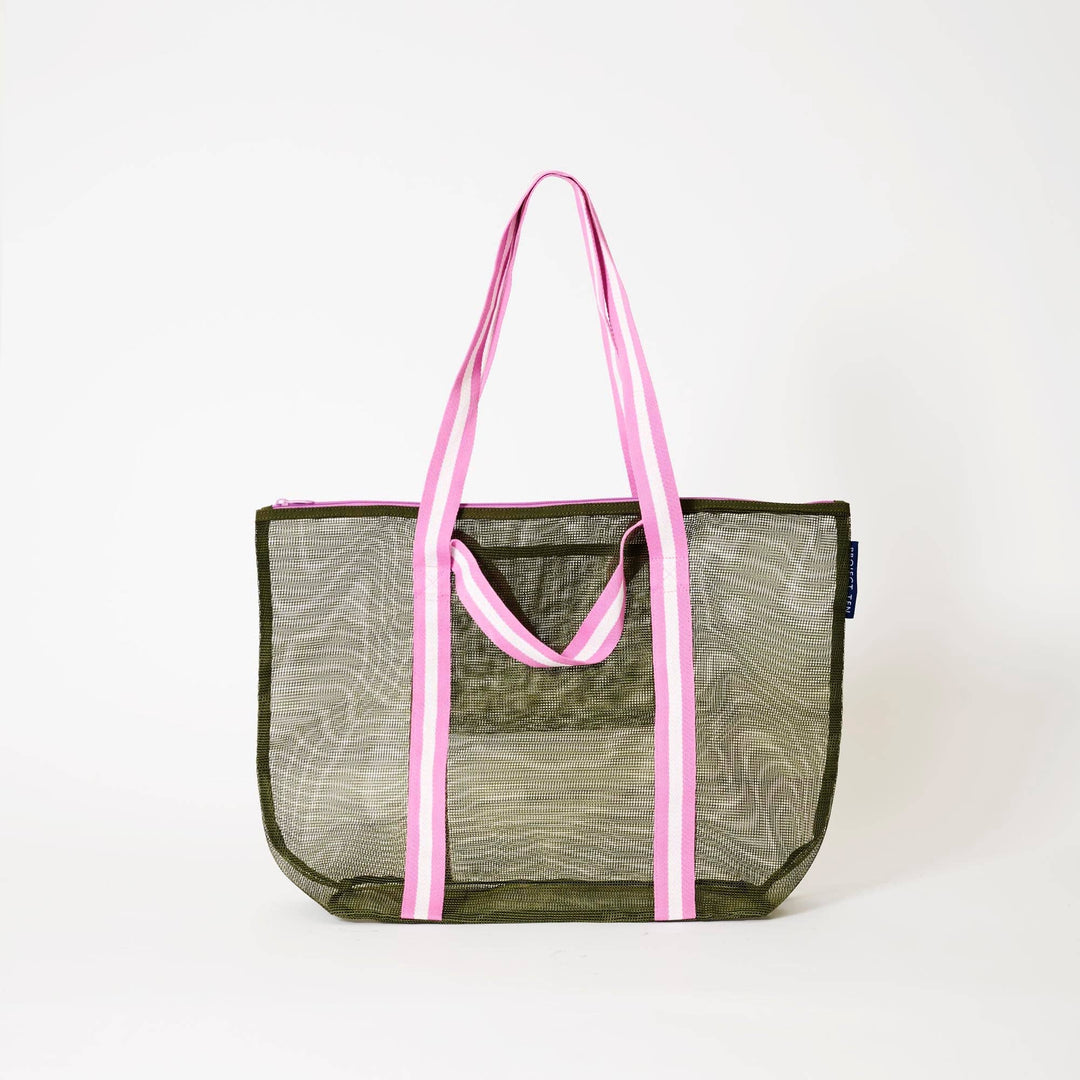 Mesh Zip Medium Tote – Khaki