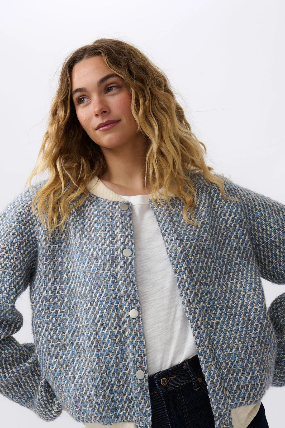 Abigail Bomber - Blue / Cream Long Sleeve Tee Kireina