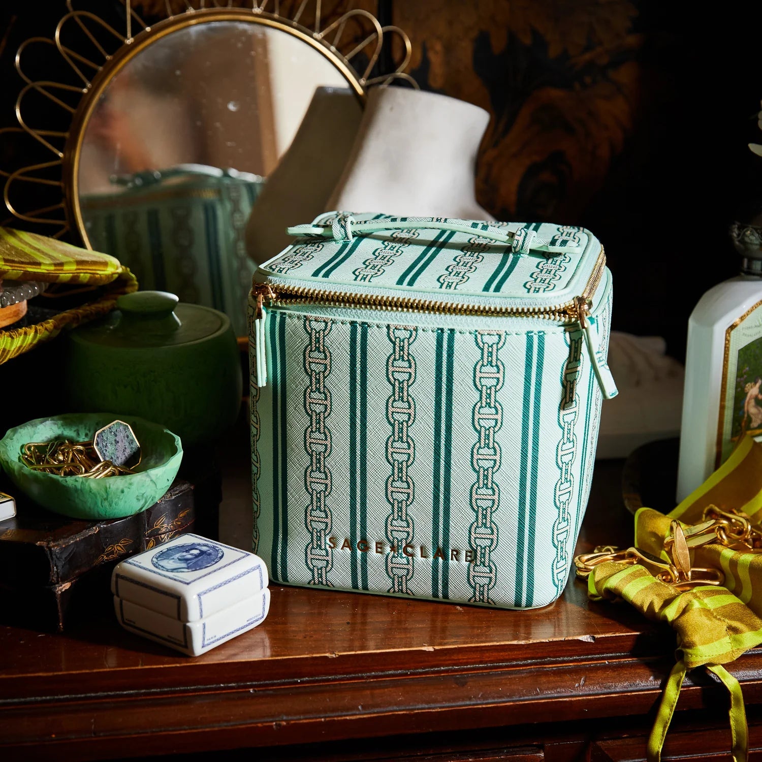 Acadia Cosmetic Case - Jade Cosmetic & Toiletry Bags Sage & Clare