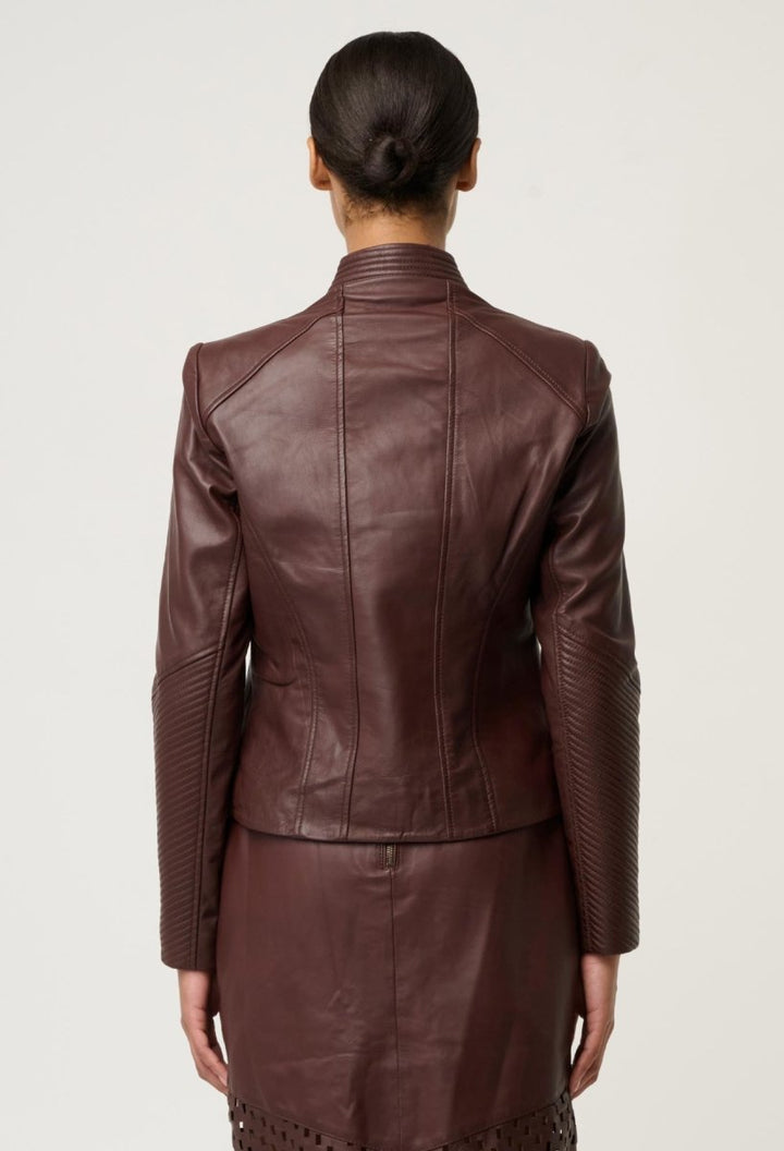Acer Leather Shawl Collar Detail Jacket in Oxblood Coats &amp; Jackets Once Was
