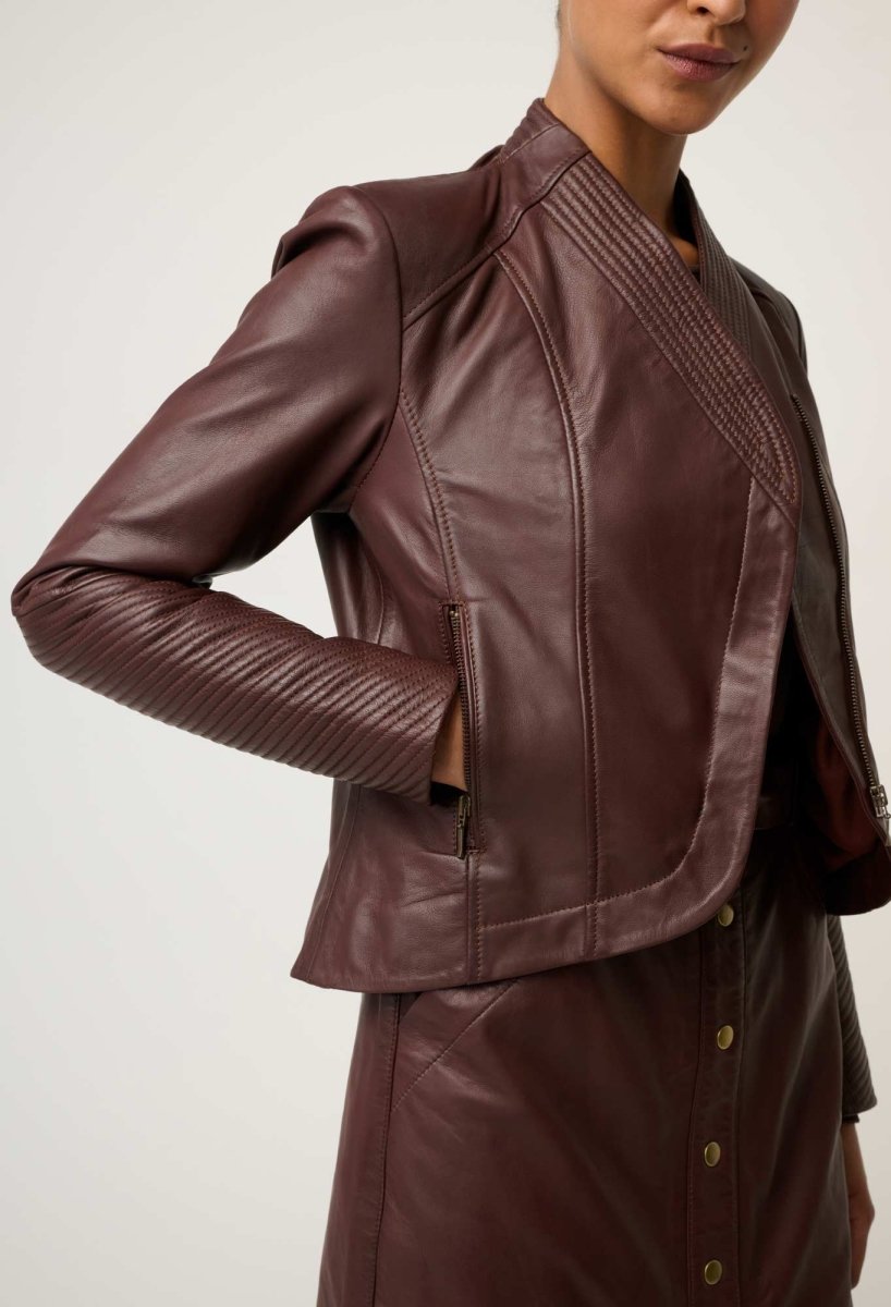 Acer Leather Shawl Collar Detail Jacket in Oxblood Coats &amp; Jackets Once Was