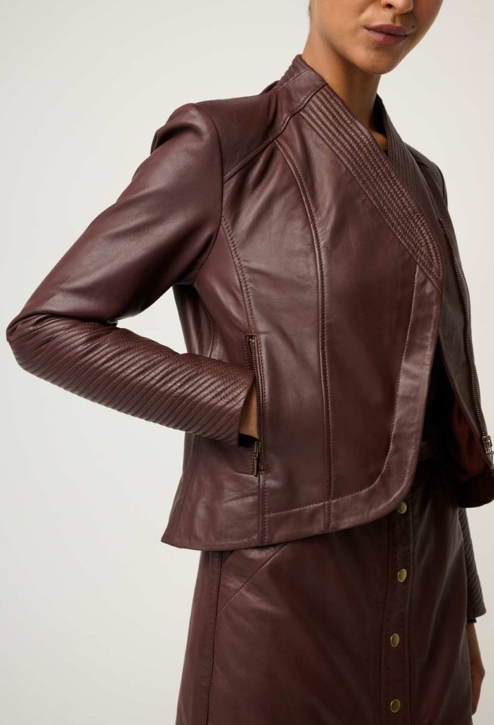 Acer Leather Shawl Collar Detail Jacket in Oxblood Coats &amp; Jackets Once Was