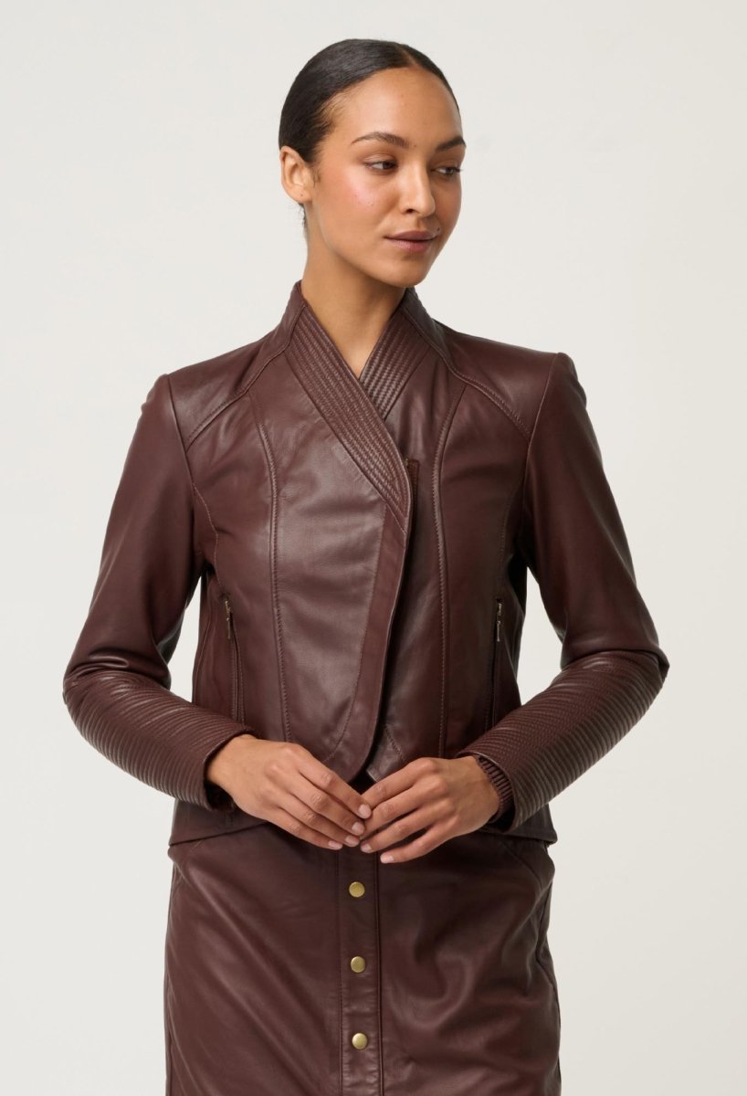 Acer Leather Shawl Collar Detail Jacket in Oxblood Coats &amp; Jackets Once Was