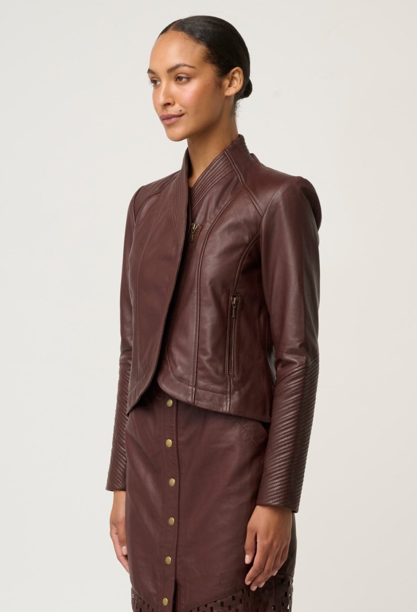 Acer Leather Shawl Collar Detail Jacket in Oxblood Coats &amp; Jackets Once Was